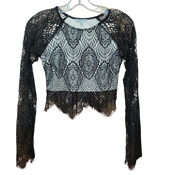 Charlotte Russe Tops - VTG Charlotte Russe Sz S Long Sleeve Eyelash Lace Crop Top Whimsigoth Witchy Y2K